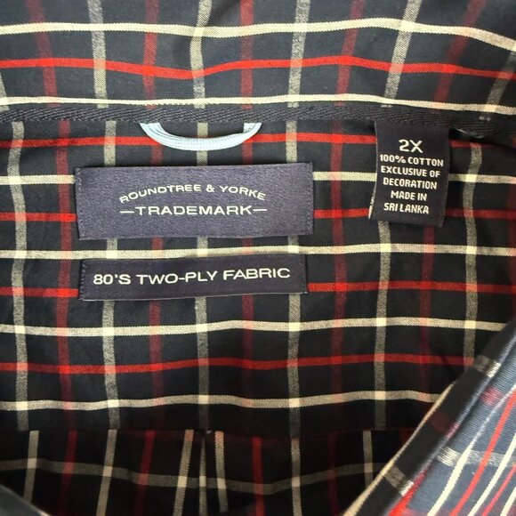 Roundtree & Yorke Shirt Mens 2XL Red Blue White Plaid Button Down Cotton Casual - Picture 6 of 8